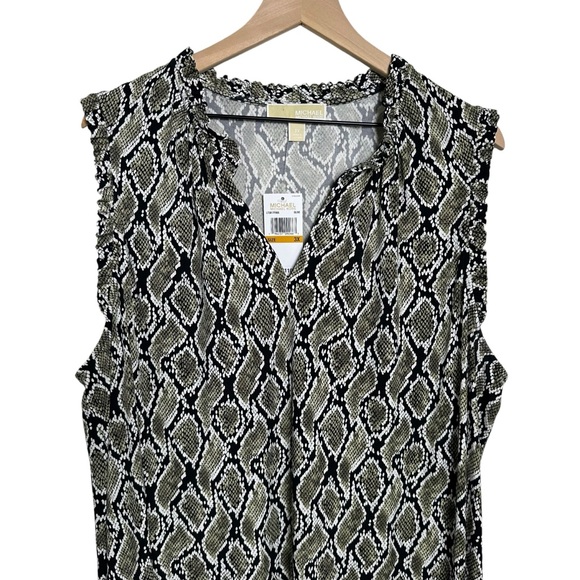 Michael Kors 3X Plus Olive Green Snake Print Midi Stretch Dress Sleeveless Vneck - Picture 3 of 12